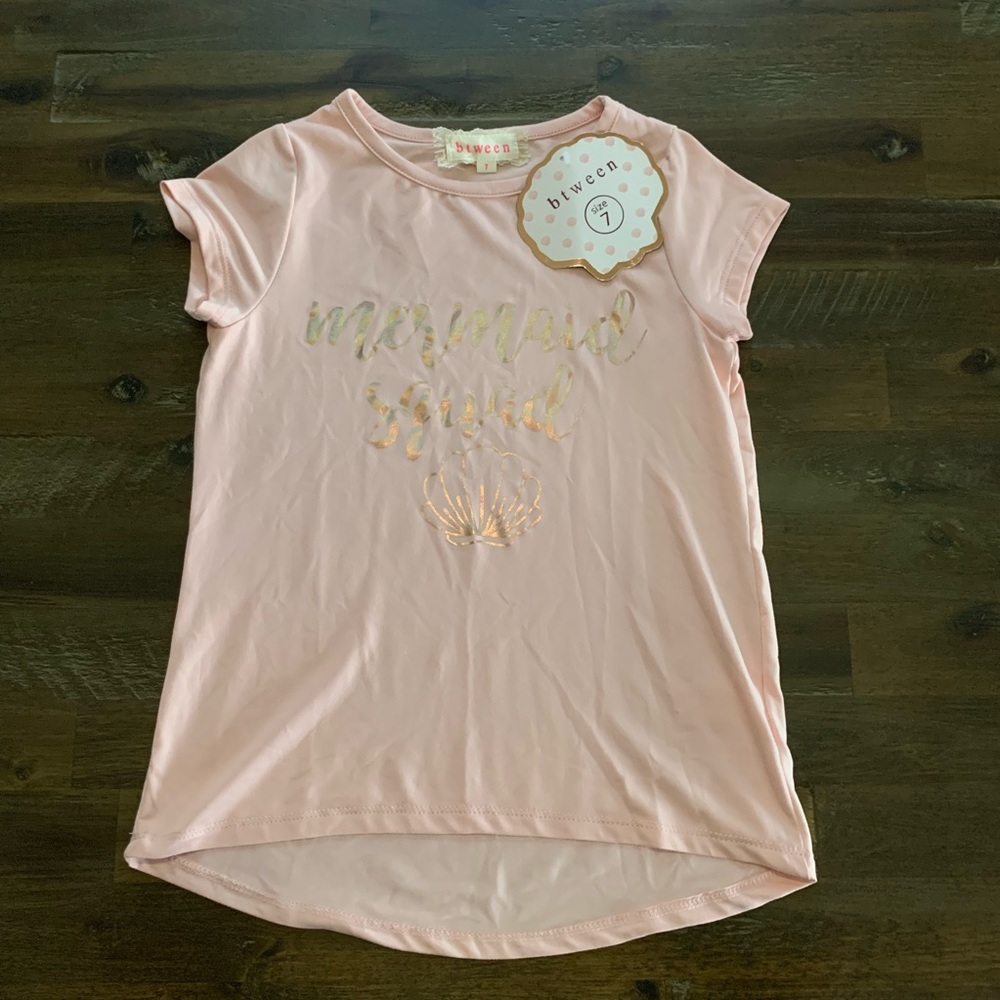 ✅ Btween girls light pink “Mermaid Squad” super soft tee shirt